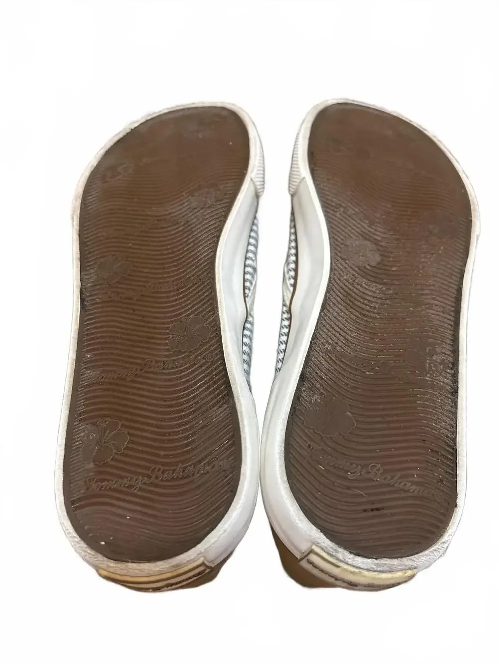 Tommy Bahama Saylor Gray White Striped Canvas Slip On Boat Shoes Womens 8